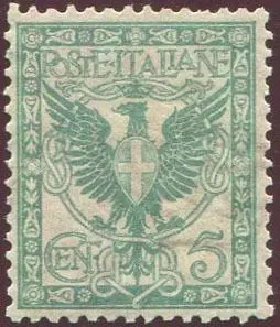 Koninkrijk Italië 1901 - ‘Floreale’ 5 cents azure green. With good centring - Sassone N. 71