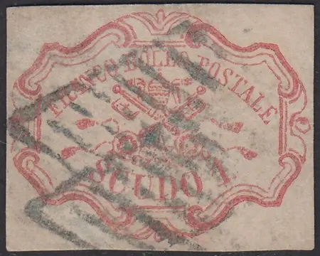 Italiaanse oude staten - Pauselijke Staat 1852 - I emissione 1 scudo carminio - Sassone N. 11