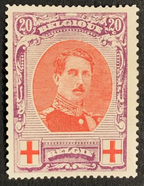 België 1914/1915 - Uitgifte Rode Kruis - Albert I - 20c tanding 14x12 - Zeldzame tanding - OPBP 134B
