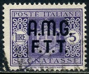 Triëst - Zone A 1947 - Postage due 5 lire without watermark. With certificate. - Sassone N. 4A