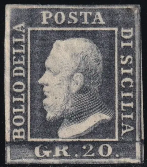 Italiaanse oude staten - Sicilië 1859 - 20 gr. ardesia scuro pos.59 ben marginato nuovo con gomma raro - Sassone n.13c