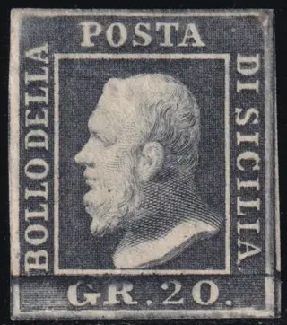 Italiaanse oude staten - Sicilië 1859 - 20 gr. ardesia scuro pos.59 ben marginato nuovo con gomma raro - Sassone n.13c