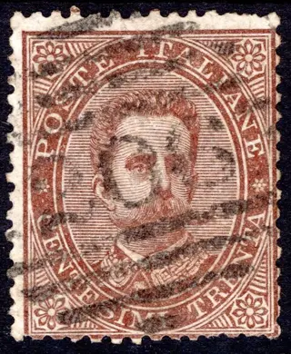 Koninkrijk Italië 1879 - Umberto I 30 c. brown, used with numeral mark cancellation with bars – Sorani certificate - Sassone n° 41