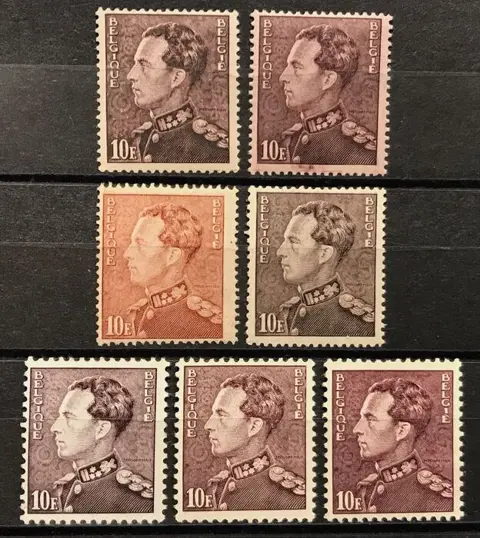 België 1936/1951 - Poortman 10 fr - Set nuances - OBP 434, 434a, 434A, 434B, 848A, 848Aa, 848Ab