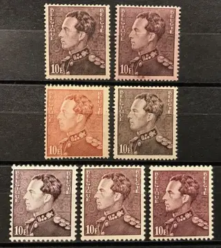België 1936/1951 - Poortman 10 fr - Set nuances - OBP 434, 434a, 434A, 434B, 848A, 848Aa, 848Ab
