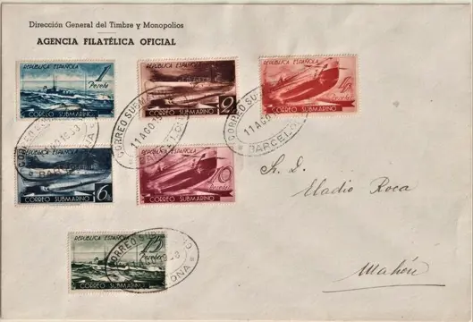Spanje 1938 - 1938 - Submarine Post - Complete set on FIRST DAY COVER - Edifil 775/780