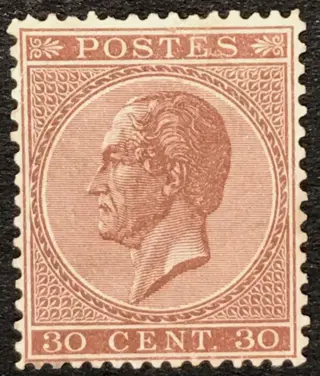 België 1865/1866 - Leopold I in profiel - 19 - 30 centimes Donkerbruin - Mooie centrage - OBP 19
