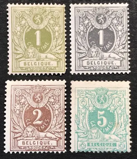 België 1884/1888 - Liggende leeuw met waardecijfer 1c - 5c volledige reeks - POSTFRIS met Gekozen Centrages - OBP 42/45