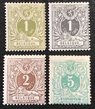 België 1884/1888 - Liggende leeuw met waardecijfer 1c - 5c volledige reeks - POSTFRIS met Gekozen Centrages - OBP 42/45