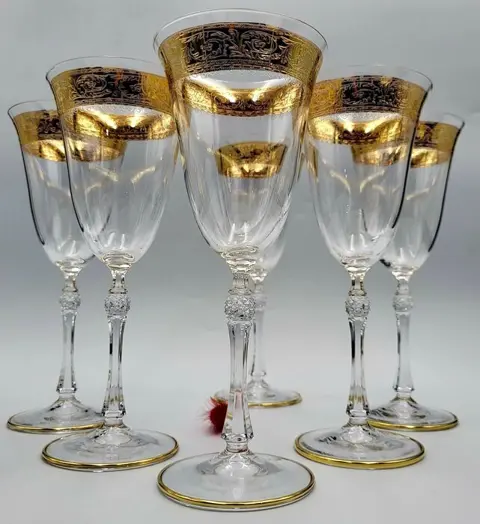 Boemia - Grote wijnglazen (6) - .999 (24 kt) goud, Kristal