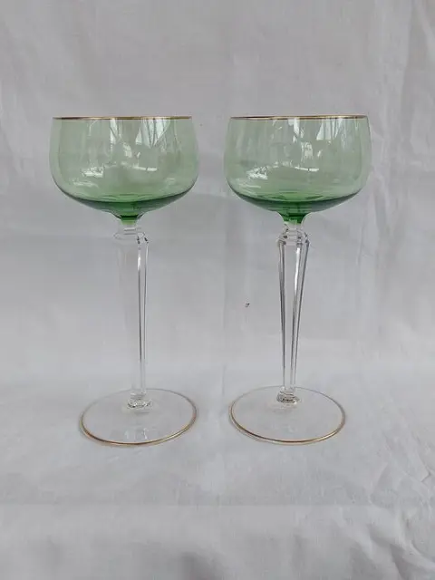 Josephinehütte - Art Deco wijnglazen (2x) met geslepen
