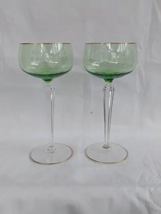 Josephinehütte - Art Deco wijnglazen (2x) met geslepen