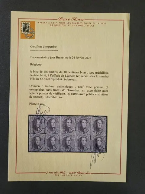 België 1863 - Leopold I avec Certificat Pierre Kaiser - COB 14B