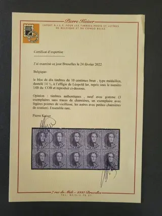 België 1863 - Leopold I avec Certificat Pierre Kaiser - COB 14B