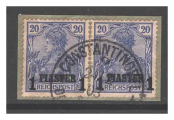 Duits postkantoor in Turkije - Overprints with various heights - 14 II PF I im Paar auf Briefstück