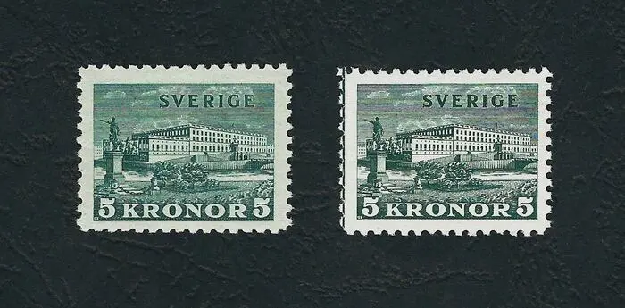 Zweden 1931 - The Royal Palace in Stockholm - K 5 green - on colored paper / on white paper - MNH - Michel 215 a/b