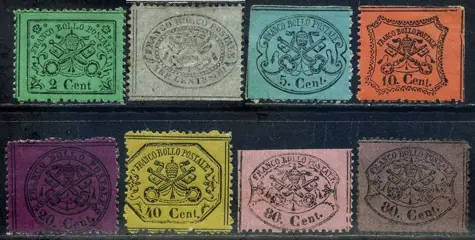 Italiaanse oude staten - Pauselijke Staat 1868 - Third issue, 8 perforated values. - Sassone N. 22-24/26-29/31