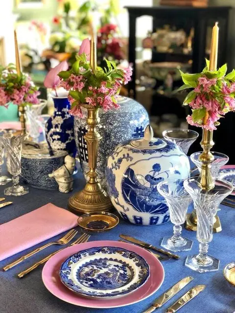 Blauw tweed tafelkleed, voor grote tafels. 2.70 x 1.80cm -