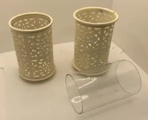 THEELICHTJES SET 2 STUKS CREME METAAL 12 cm NIEUW