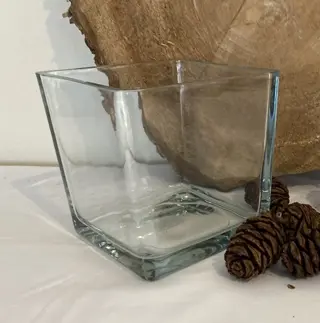 GLAZEN ACCUBAK, VAAS, MAXI THEELICHT JASPER VIERKANT 14 CM NIEUW