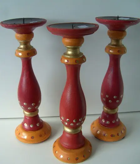 HOUTEN KANDELAAR STOMPKAARSEN 30 cm 2 STUKS NIEUW