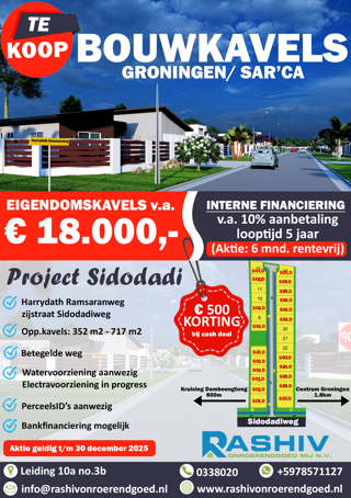 Eigendomskavels te Sidodadi in Saramacca, Groningen, Suriname