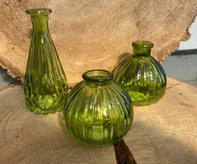 VAASJES KLEIN SET 3 MODELLEN PURE GREEN GLAS Nieuw
