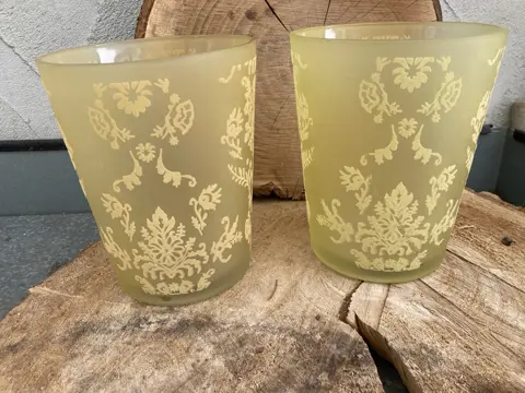 VAAS YELLOW MET FLUWEEL DECOR SET H 16 cm NIEUW