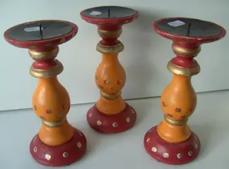 HOUTEN KANDELAAR STOMPKAARSEN 21,5 cm 3 STUKS NIEUW