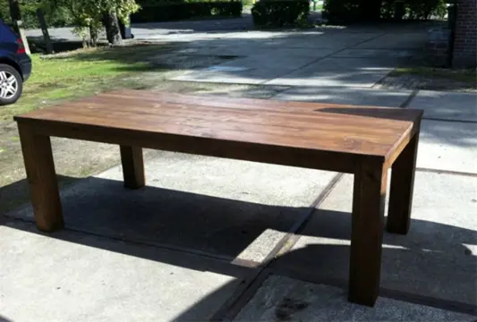 Tafel van steigerhout kleur noten 220x90