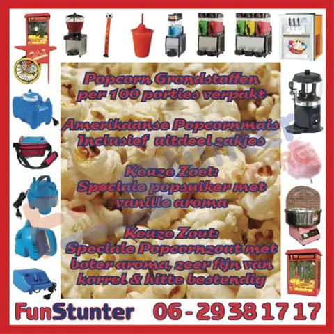 POPCORN grondstoffen, MAIS Popsuiker, popzout uitdeelzakjes