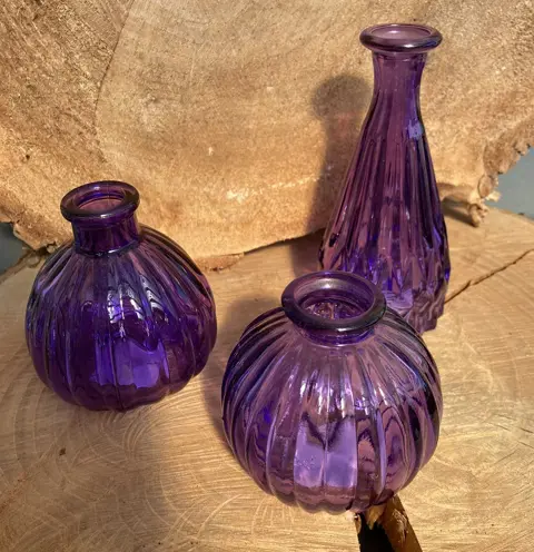 VAASJES KLEIN SET 3 MODELLEN BLUE LILAC GLAS Nieuw