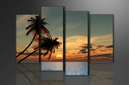 Nieuw canvas schilderij 4-luik Palmbomen 130 x 80 cm