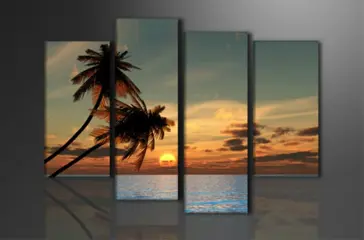 Nieuw canvas schilderij 4-luik Palmbomen 130 x 80 cm