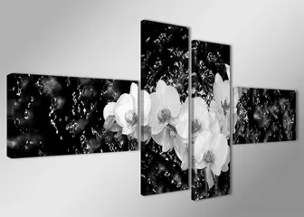 Nieuw canvas schilderij 4-luik Orchidee Zwart 160 x 70 cm