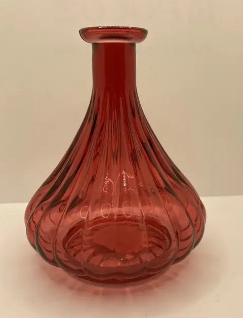 VAAS KLASSIEK BOL ROOD GERIBBELD GLAS 15 CM nieuw