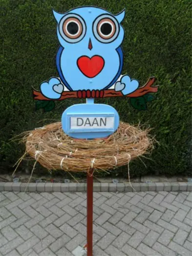 Geboortebord blauw uiltje uil te huur geweldige keuze