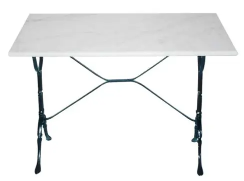 Rechthoekige marmeren tafel met gietijzer onderstel