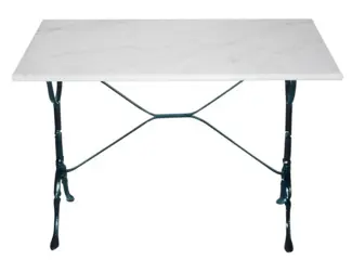 Rechthoekige marmeren tafel met gietijzer onderstel