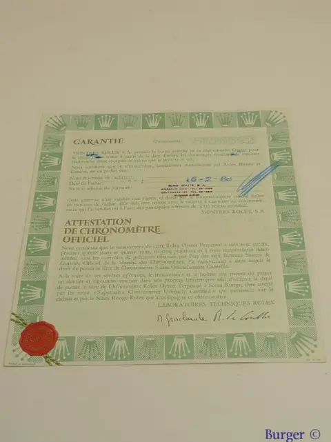 Rolex Warranty Certificate Ref: 16000