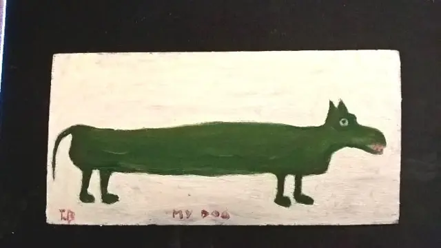 Tim Brown '' My Dog '' olieverf op paneel 12 cm x 25 cm