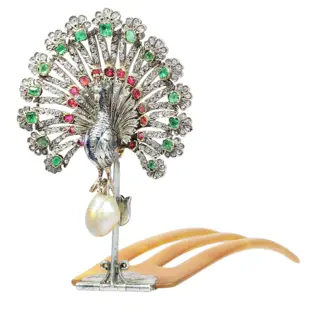 A Victorian Peacock in Diamonds, Brooch or Hair Comb, circa 1860 to 1870