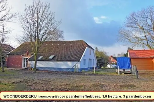 Woonboerderij, 1,6 hectare, 3 paardenboxen, 2 wooneenheden