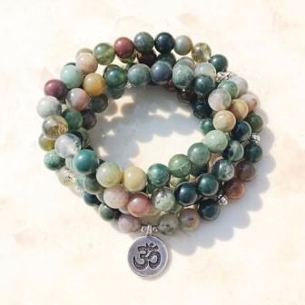 Agaat mala armband met Ohm bedel