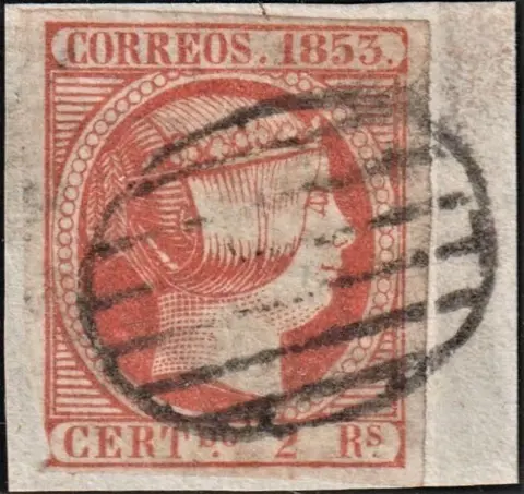 Spanje 1853 - 1853 - Isabella II - 2 r. vermilion on fragment - Edifil 19