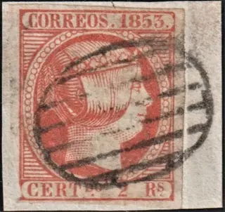 Spanje 1853 - 1853 - Isabella II - 2 r. vermilion on fragment - Edifil 19