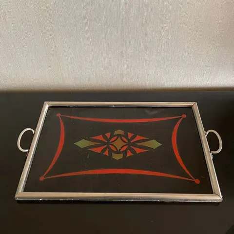 Dienblad met afbeelding achter glas - Art Deco