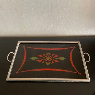 Dienblad met afbeelding achter glas - Art Deco