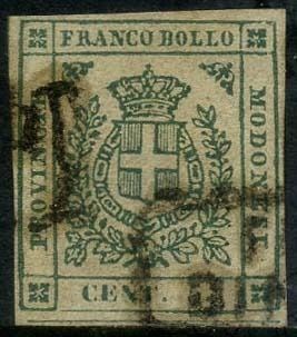 Italiaanse oude staten - Modena 1859 - Provisional Government, 5 cents emerald green with ‘Finale’ cancellation. With certificate. - Sassone N. 12a