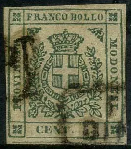 Italiaanse oude staten - Modena 1859 - Provisional Government, 5 cents emerald green with ‘Finale’ cancellation. With certificate. - Sassone N. 12a